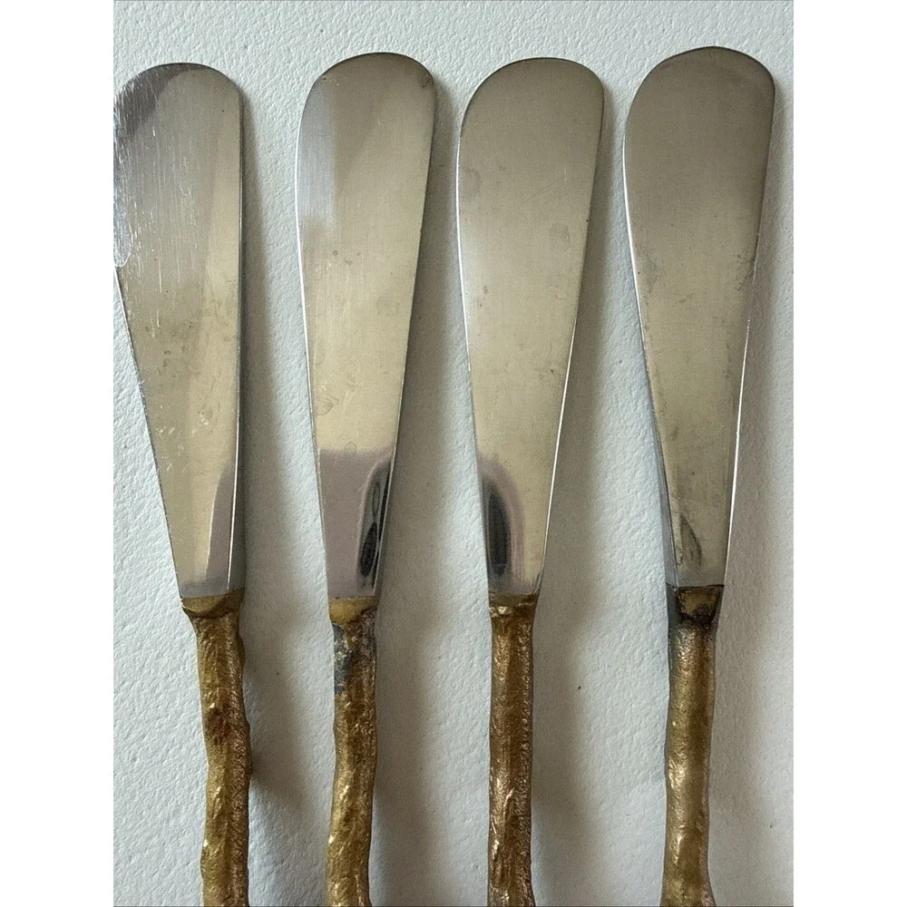 VTG Brass Tone Branch Twig Silverware Spreader Set 4 Flatware‎ (read)